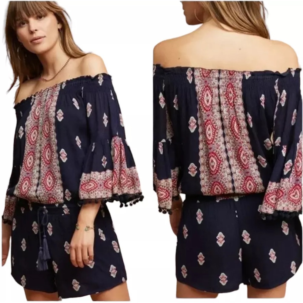 Anthropology Lilka Valda Romper Shorts Red Paisley Boho Small
